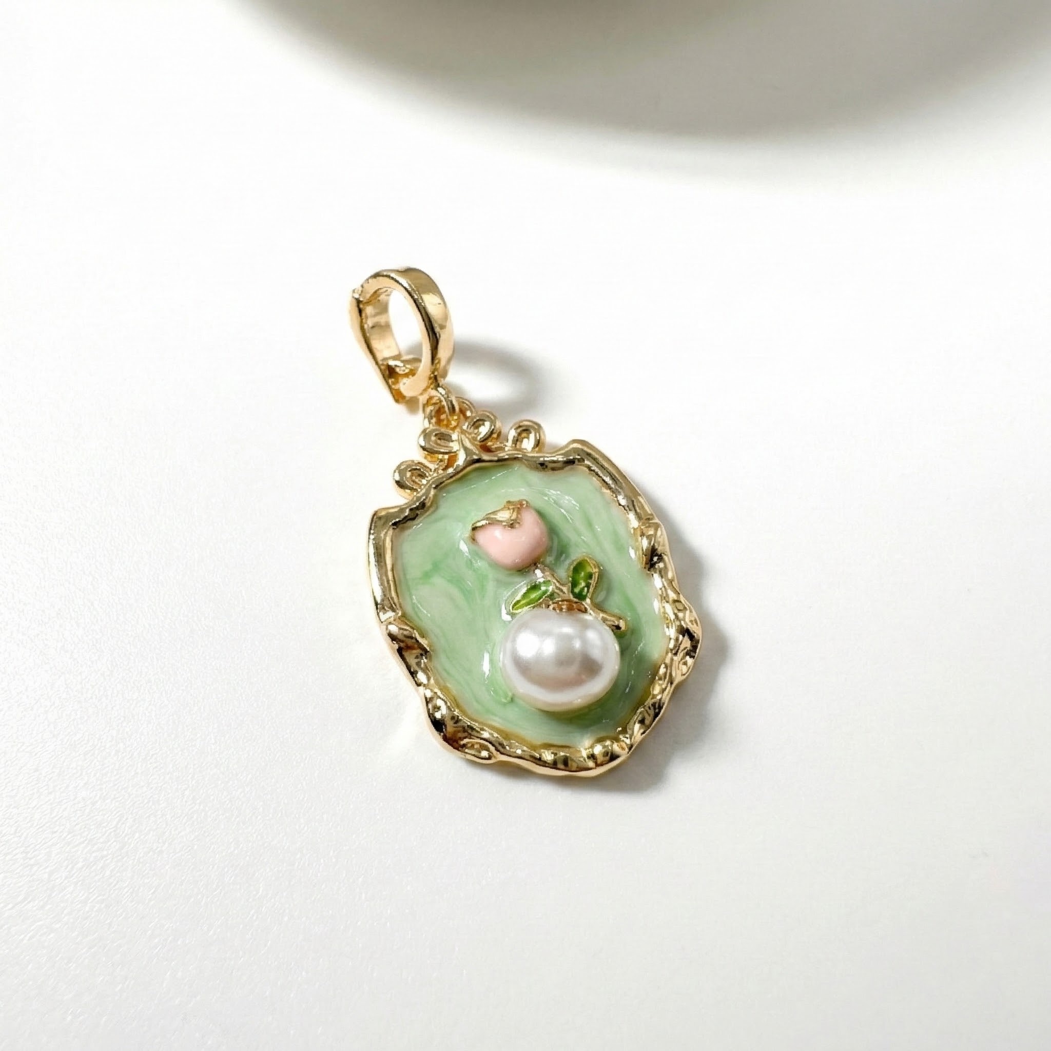 Rococo Rose Enamel Pendant with Pearl Accent
