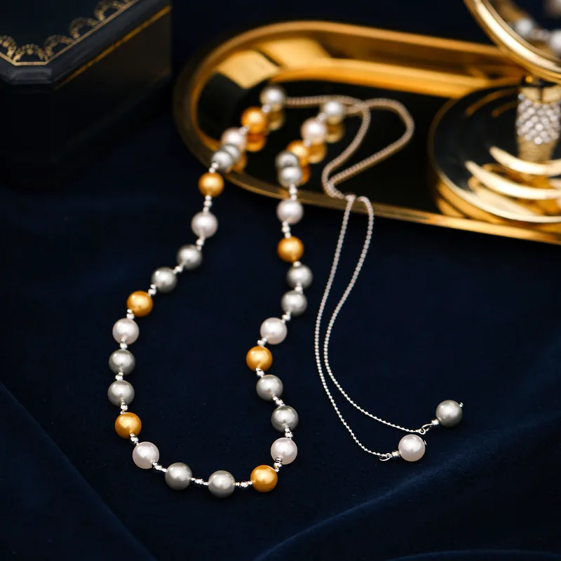 Colorful Beaded Pearl Chain Necklace