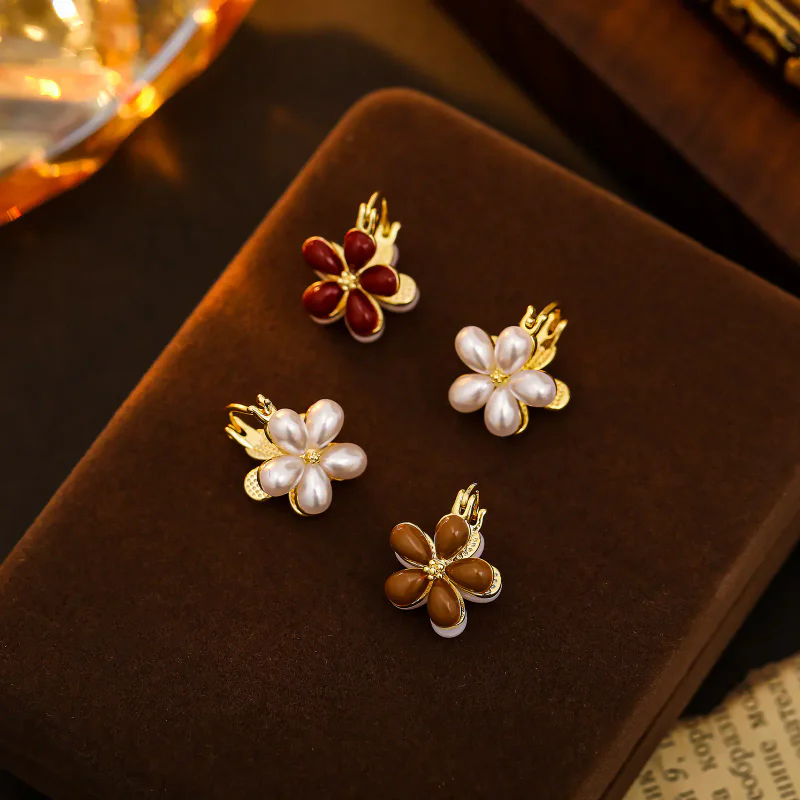 Double-Sided Floral Enamel Drop Earrings - Vintage French Style - 1