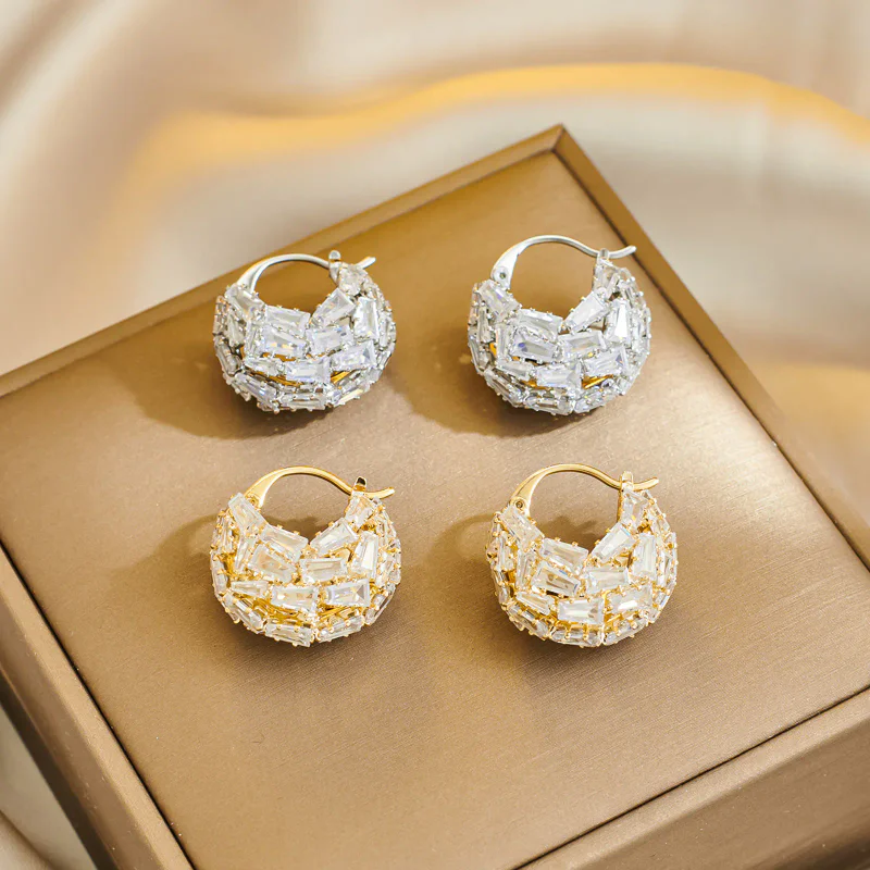 Hollow Double C Zircon Stud Earrings - Luxury Statement Piece - 1