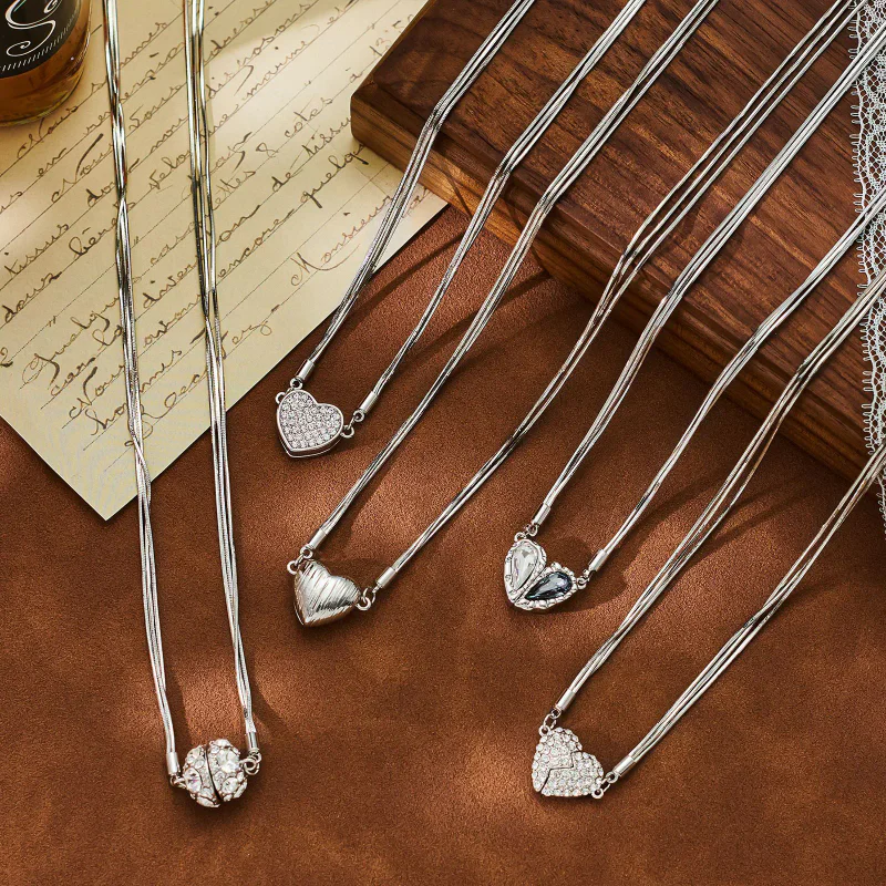 Magnetic Heart Multi-Strand Necklace - Gold Plated Statement Piece - 1