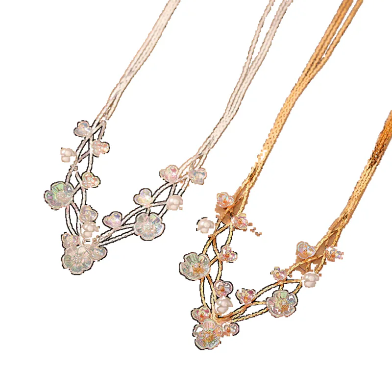 Floral Tassel Freshwater Pearl Necklace - French Vintage Style - image 1