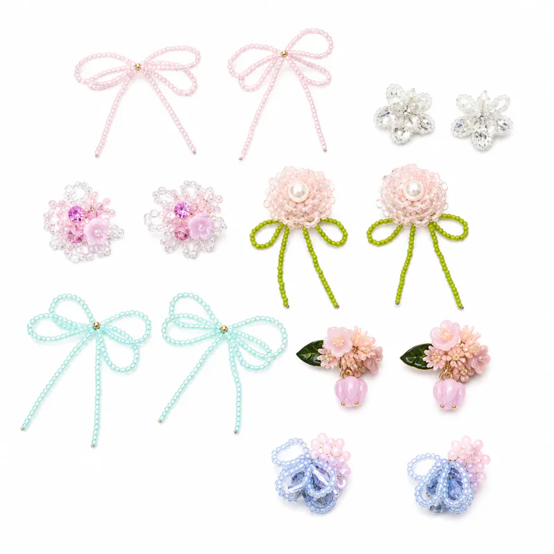 Pink Crystal Beaded Stud Earrings - Fairy Core Aesthetic - image 1