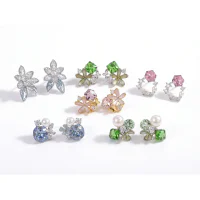 925 Sterling Silver Post Flower Zircon