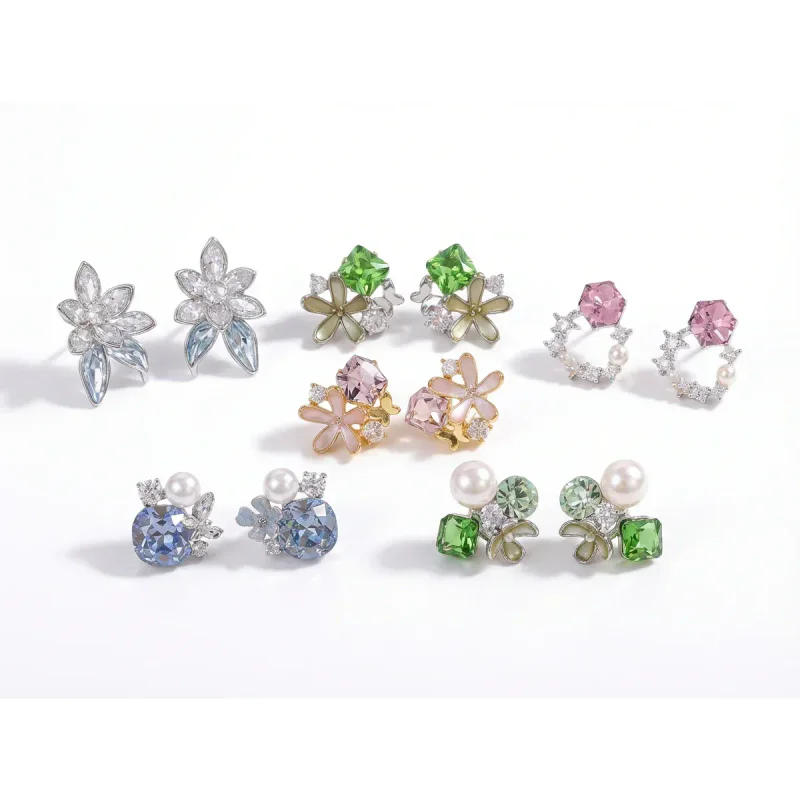 925 Sterling Silver Post Flower Zircon - 图像 1