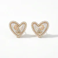 Imitation Pearl Cat Eye Heart Stud Earrings S925 Post