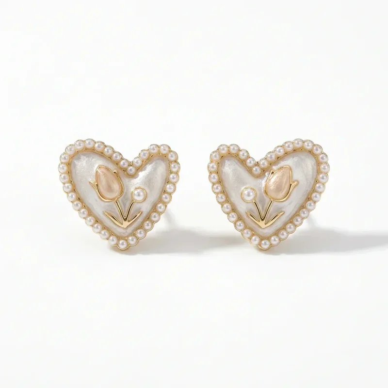 Imitation Pearl Cat Eye Heart Stud Earrings S925 Post - imagem 1