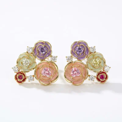 S925 Sterling Silver Purple Flower Pearl Earrings