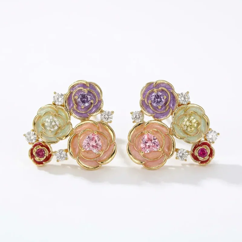 S925 Sterling Silver Purple Flower Pearl Earrings - 影像 1