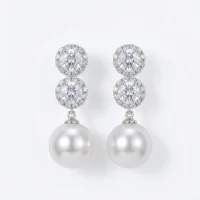 925 Sterling Silver Diamond Manta Rose Violet Pearl Stud Earrings