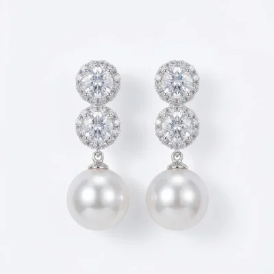 925 Sterling Silver Diamond Manta Rose Violet Pearl Stud Earrings