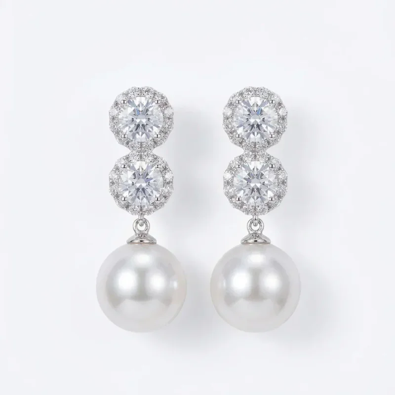 925 Sterling Silver Diamond Manta Rose Violet Pearl Stud Earrings - image 1