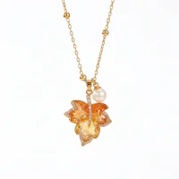 Gold Plated Gradient Maple Leaf Citrine Earring Necklace