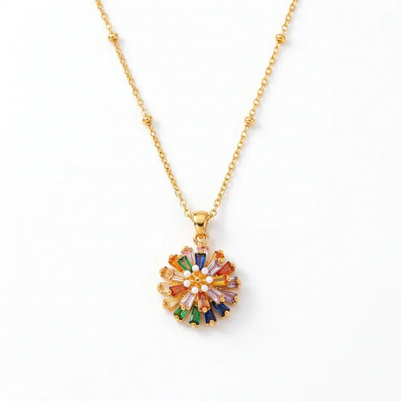 Rainbow Daisy Zircon Earring Necklace Bracelet Set - image 1