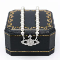 Saturn Pearl Zircon Clavicle Necklace