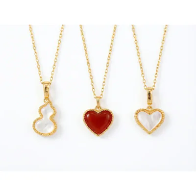 Wine Red Agate Dripping Oil Heart Pendant Necklace