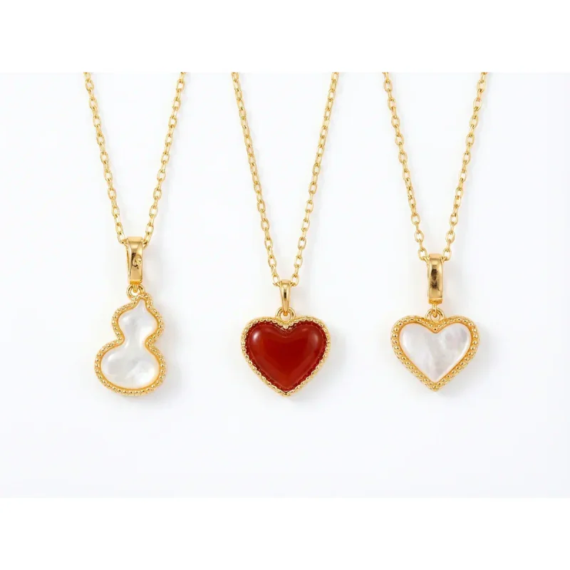 Wine Red Agate Dripping Oil Heart Pendant Necklace - image 1