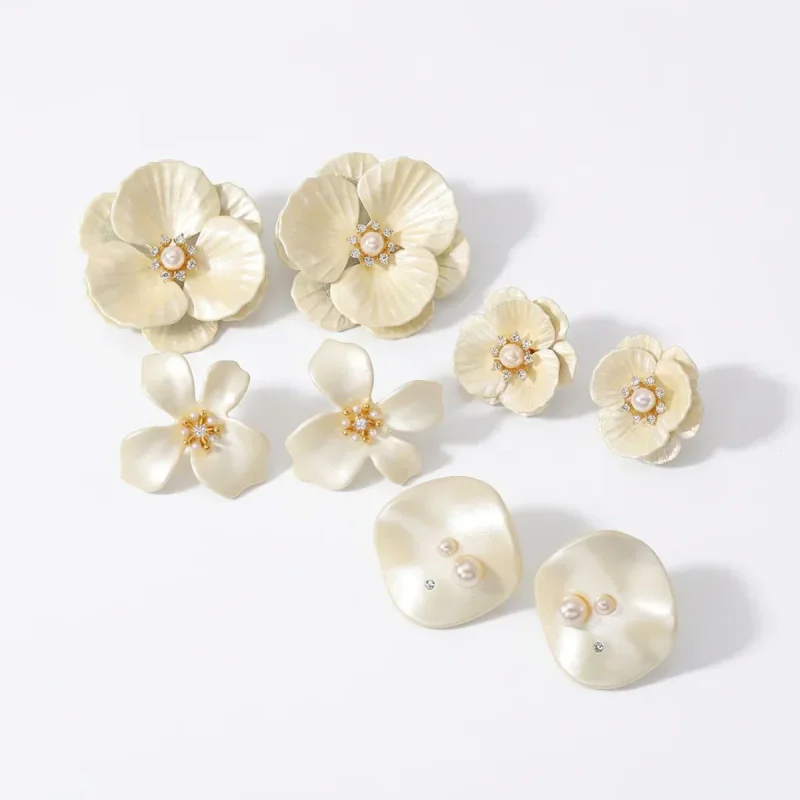 Gold Plated Copper Pearl Flower Stud Earrings, 925 Sterling Silver Post - image 1