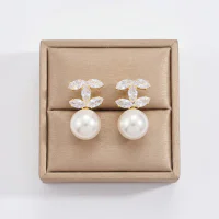 Wholesale Geometric Zircon Pearl Stud Earrings Gold Plated