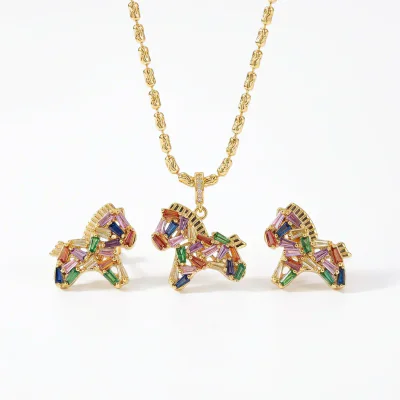 Women's Rainbow Horse Crystal Necklace & Earring Set