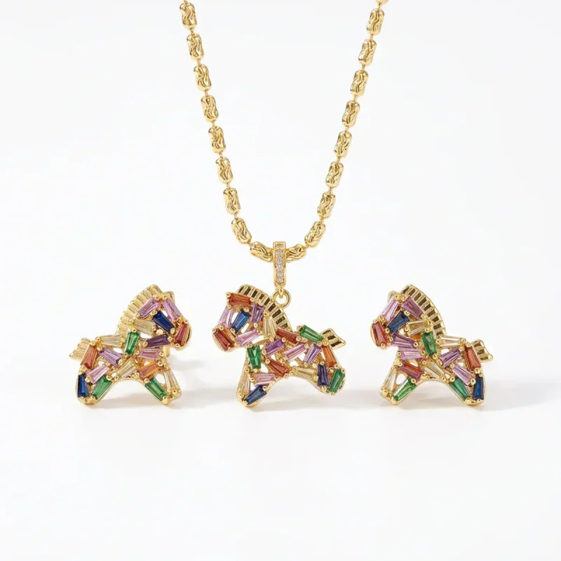 Women's Rainbow Horse Crystal Necklace & Earring Set - image 1