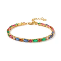 Copper Colorful Zircon Geometric Necklace Bracelet Set