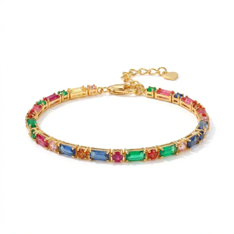 Copper Colorful Zircon Geometric Necklace Bracelet Set - image 1