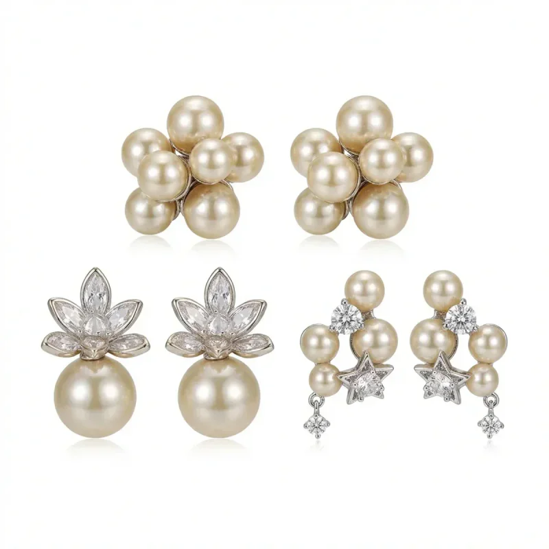 Autumn Winter Snowflake Pearl Non-Piercing Ear Clips - 影像 1