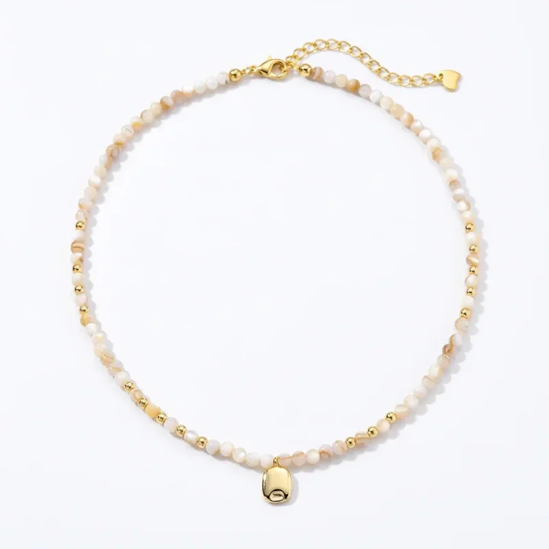 Multilayer Gold Plated Natural Stone Necklace with Zircon - image 1