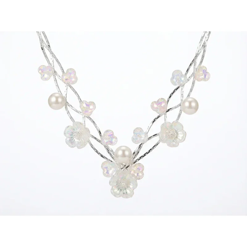 Multi-layer Flower Pearl Tassel Clavicle Necklace - hình ảnh 1