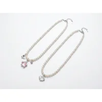 Electroplated Copper Pearl Necklace with Floral Gemstone Pendant
