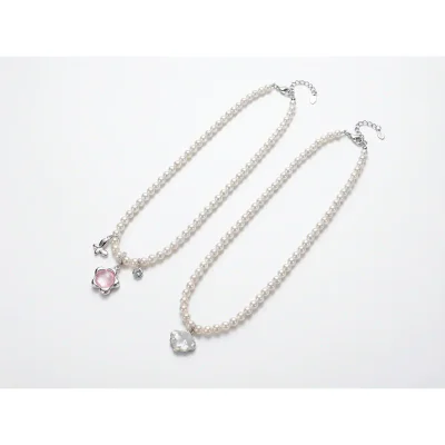 Electroplated Copper Pearl Necklace with Floral Gemstone Pendant