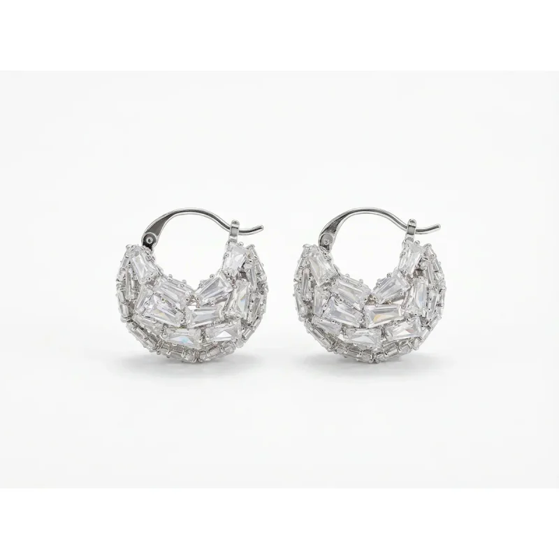 Copper Hollow Double C Zircon Earrings 925 Sterling Silver Post - image 1