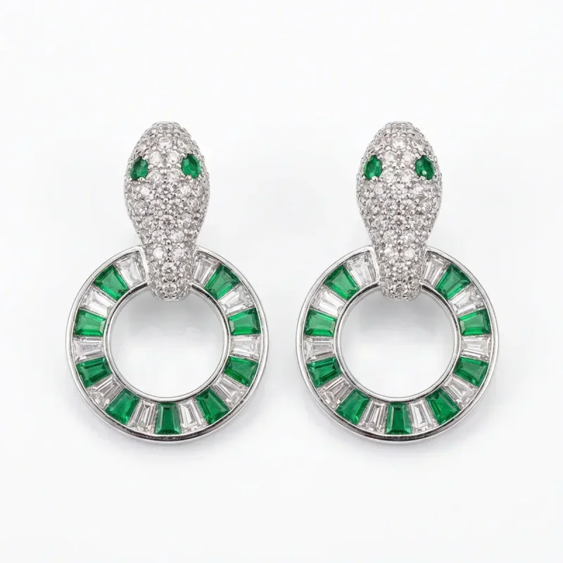 Diamond Green Zircon Light Purple Pearl Snake Necklace - hình ảnh 1