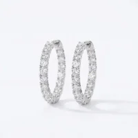 Copper White Gold Plated Micro Zircon Round Hoop Earrings 925 Silver Post