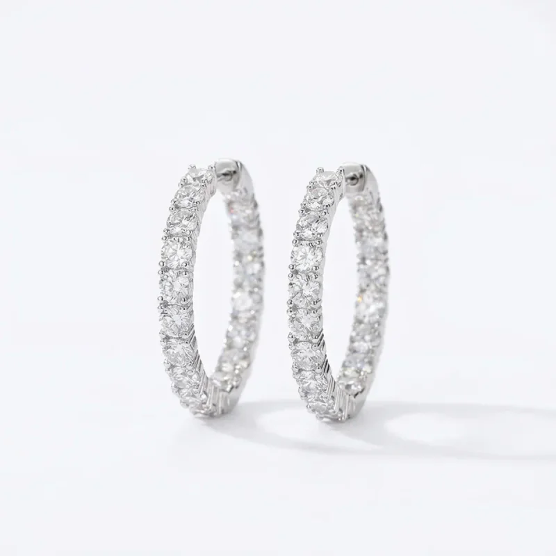 Copper White Gold Plated Micro Zircon Round Hoop Earrings 925 Silver Post - image 1