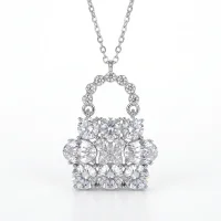 Zircon Bag Ear Stud Necklace Set 925 Silver Pin