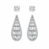 Geometric Zircon Convertible Earrings, 925 Sterling Silver Post