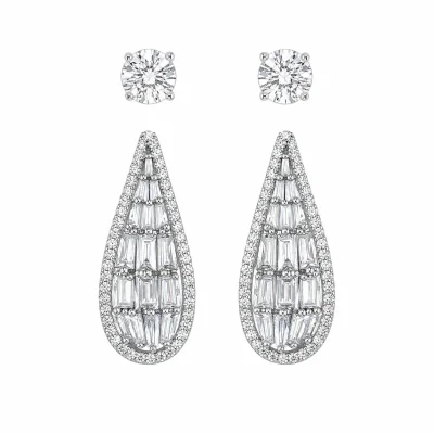 Geometric Zircon Convertible Earrings, 925 Sterling Silver Post