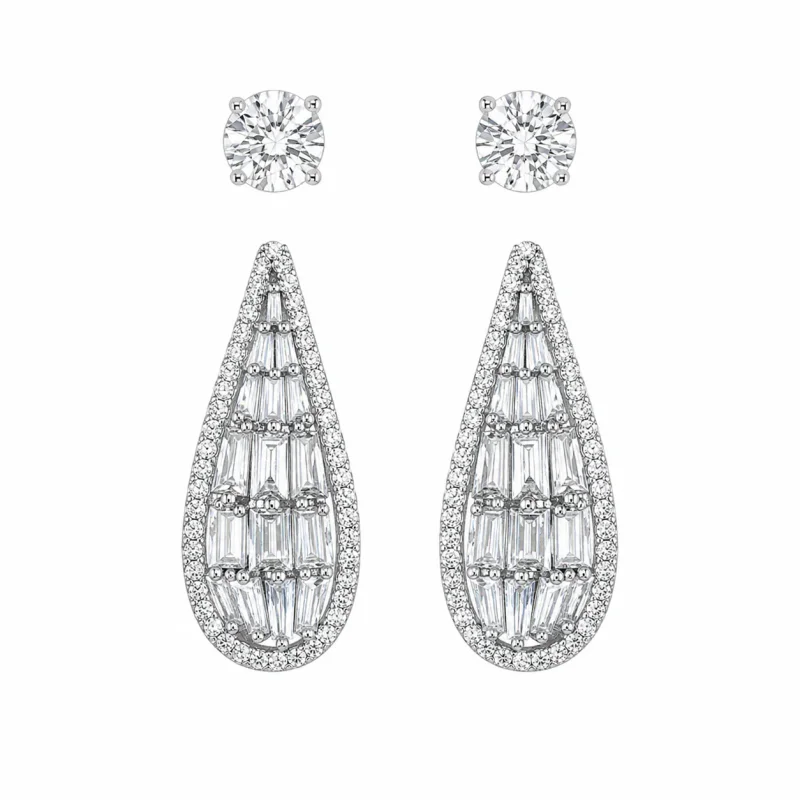 Geometric Zircon Convertible Earrings, 925 Sterling Silver Post - image 1