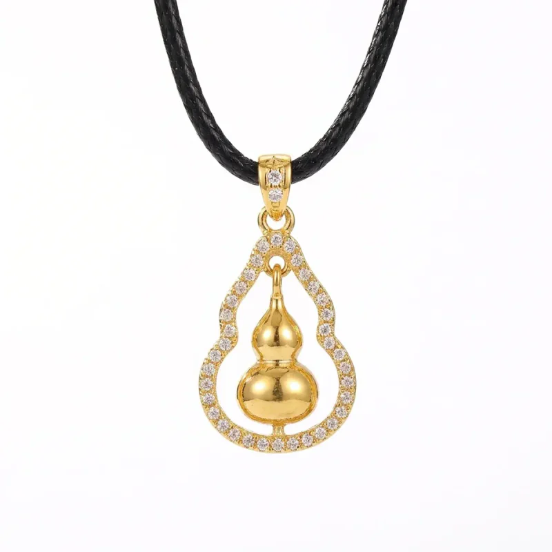 Gold-Tone Gem Calabash Pendant Necklace - image 1