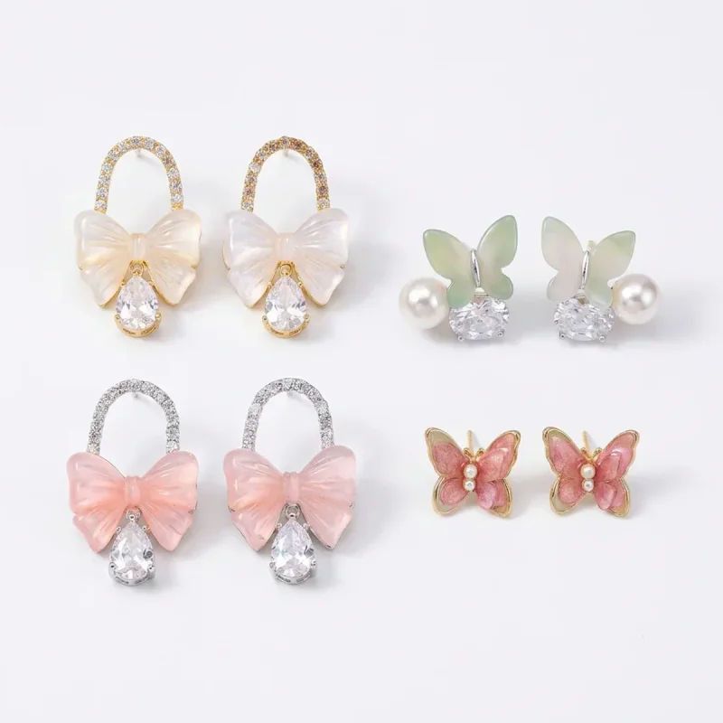 925 Silver Stud Butterfly Diamond Earrings - image 1