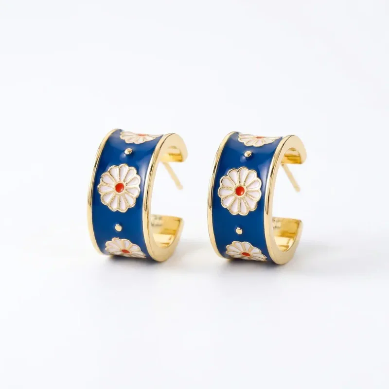 Copper Semicircle Daisy Enamel Non-Pierced Ear Clip - image 1
