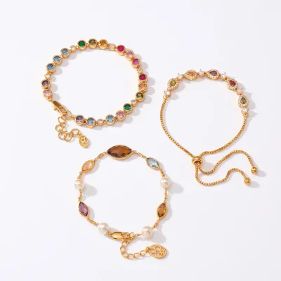 Real Gold Plated Colorful Zircon Geometric Bracelet