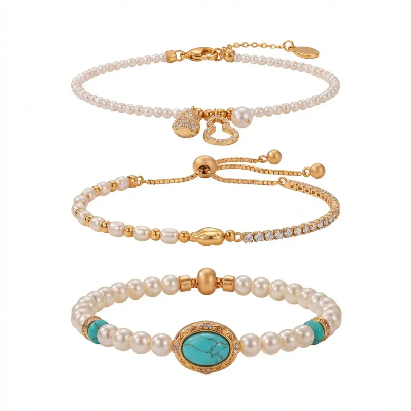 Electroplated Real Gold Perfect Circle Strong Light Pearl Bracelet - image 1