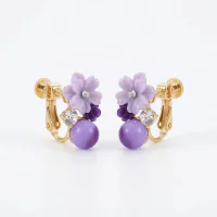 Copper Electroplated Purple Crystal Flower Non-Pierced Ear Clips