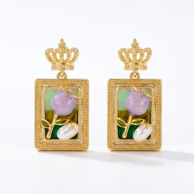 Monet Garden Natural Pearl Gold Plated Earrings