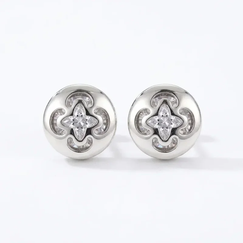 925 Silver Gold Plated Eight Awn Star Diamond Stud Earrings - image 1