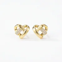 Copper Electroplated Heart Stud Earrings, 925 Sterling Silver Post