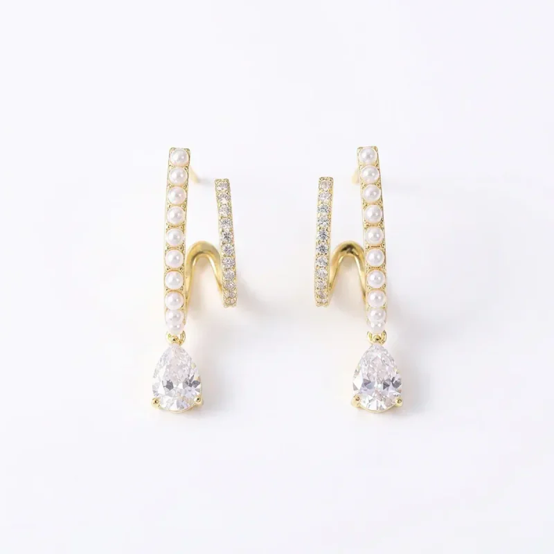 Zircon Pearl Water Drop Non-Pierced Ear - 图像 1